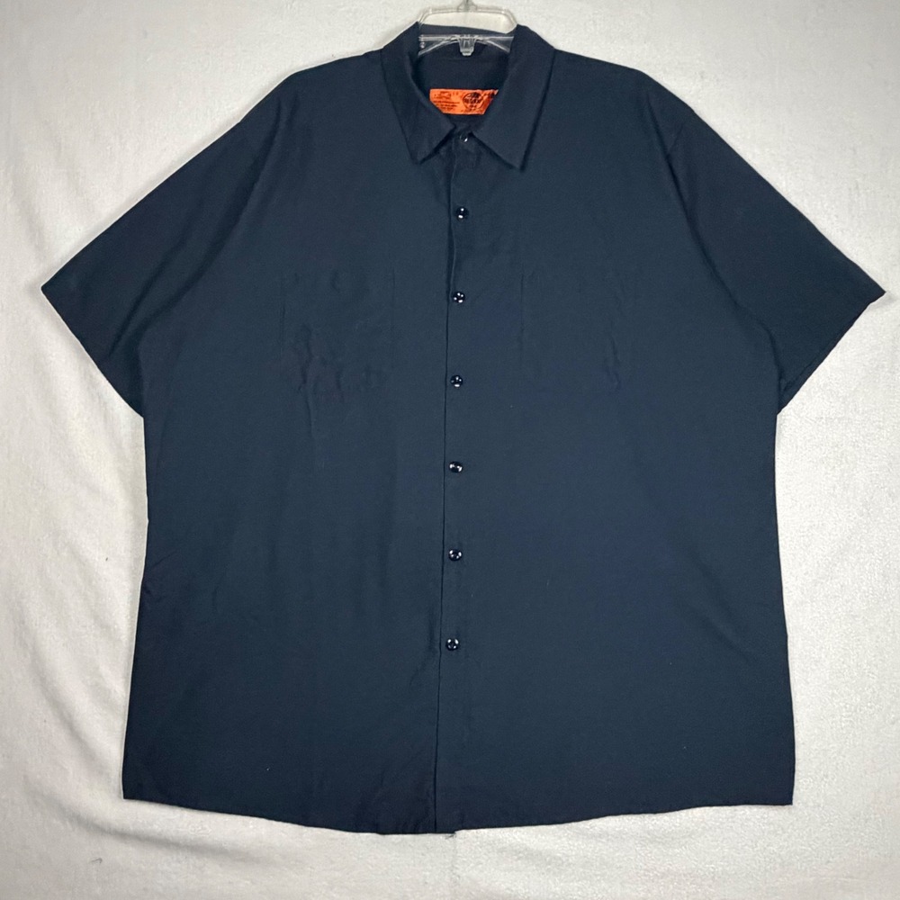 Red Kap Indian Motorcycle Work Shirt Mens XXL Navy Blue Short Sleeve Button Up
